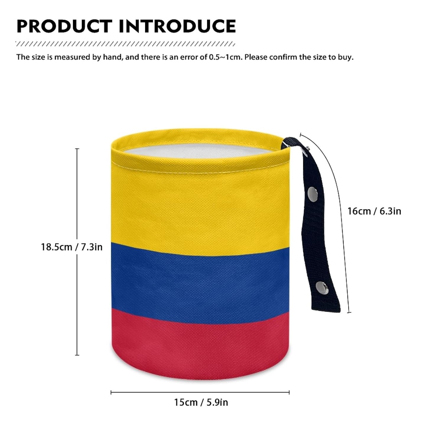 Colombia Flag Car Trash Can with Adjustable Strap, Waterproof Bottom, Foldable and Portable – Ideal for Cars, Trucks, SUVs, Offices – Compact, Convenient for Easy Car Organization