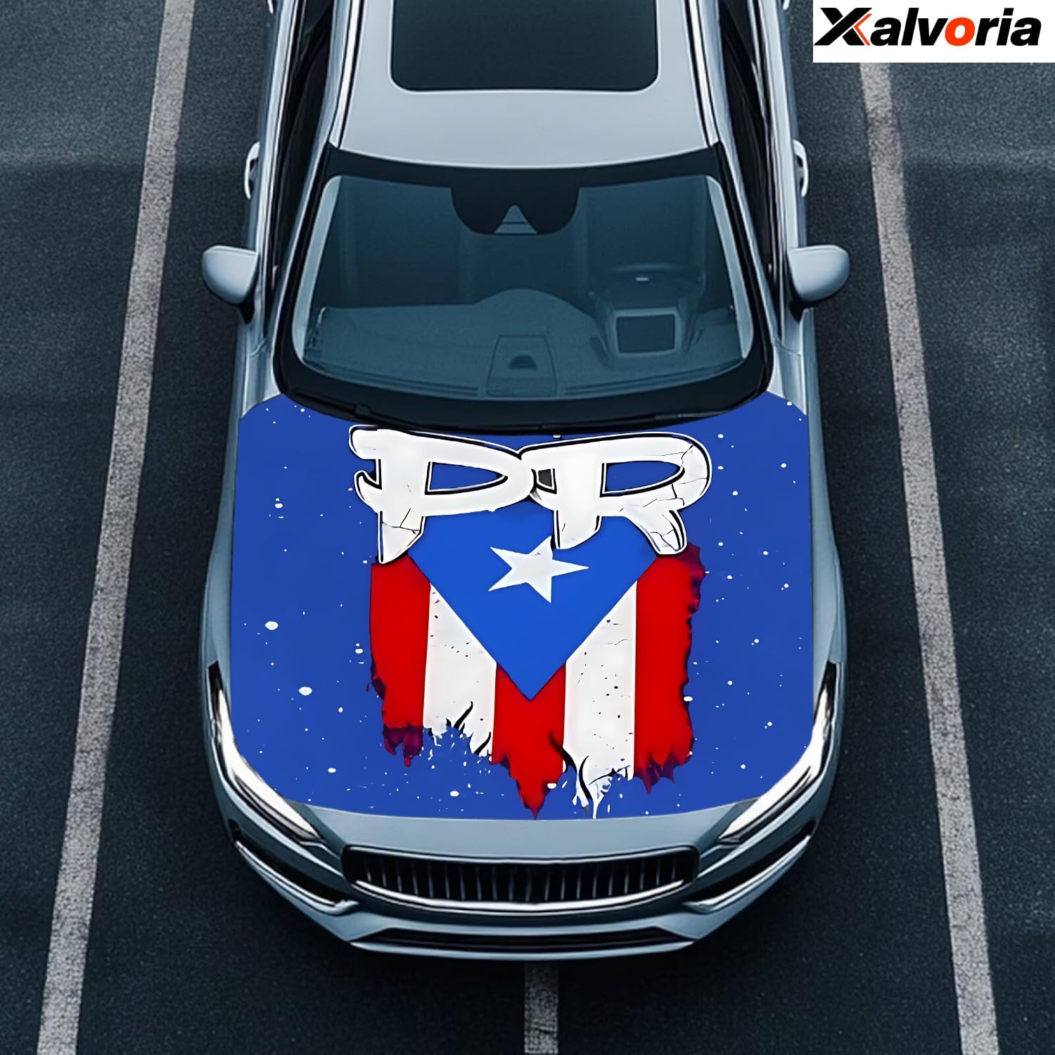 PR Letters and Starry Design Puerto Rico Flag Car Hood Cover and Mirror Covers Set, 4x5.25 ft Stretchable Fit for Cars Trucks SUVs, Windproof and Fade Resistant