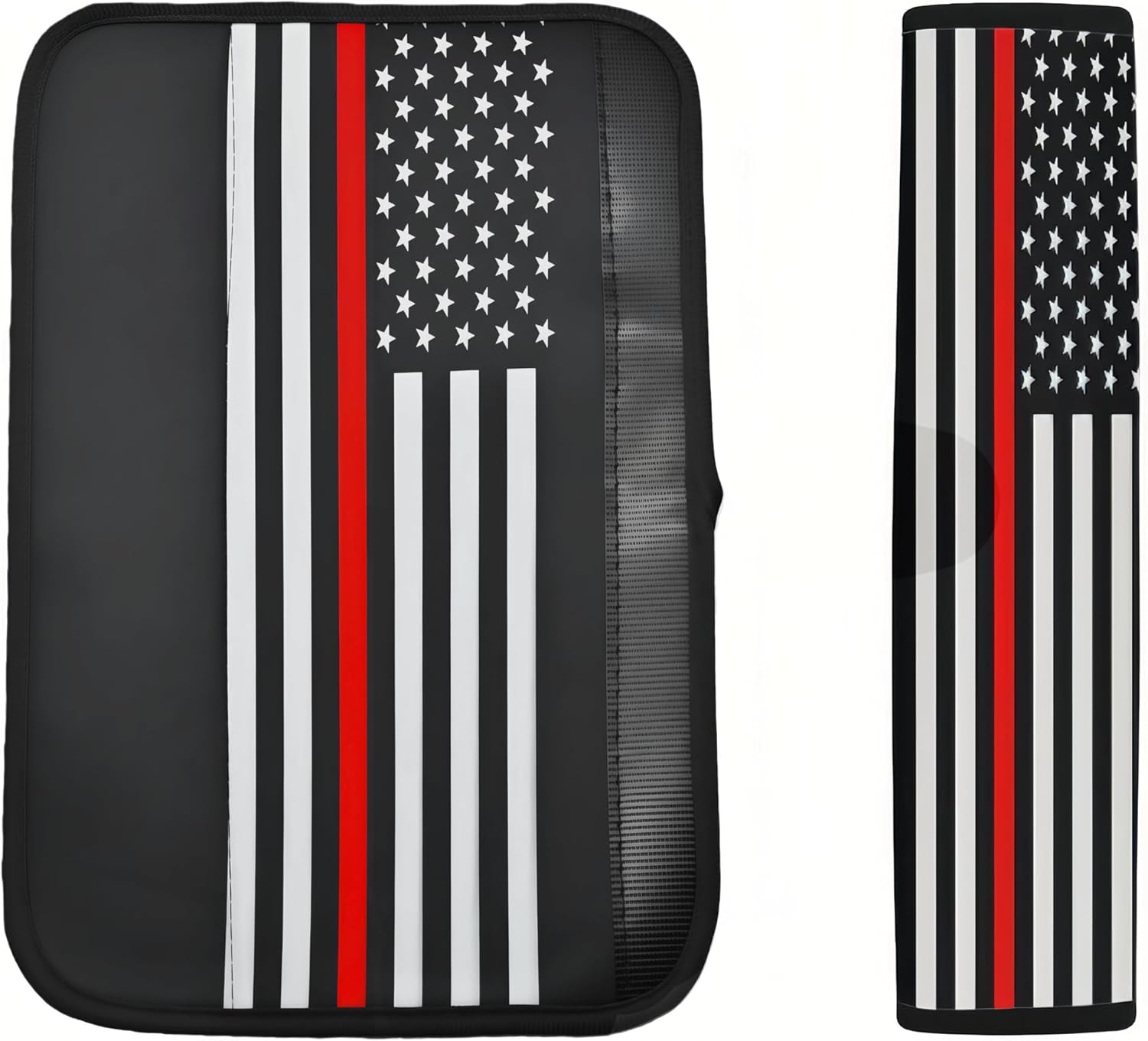 Xalvoria red line American flag seat belt cover and matching pad shown together