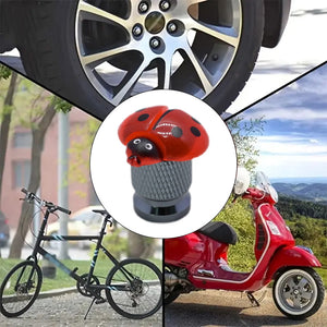 Ladybug valve stem cap shown on cars, bikes and scooters – Xalvoria