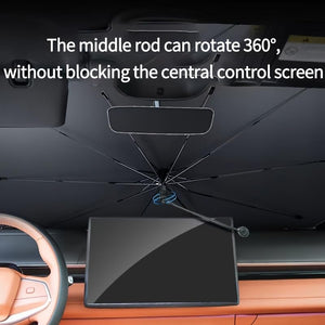 Xalvoria car windshield sunshade showing 360 degree rotating center rod that does not block the central control screen