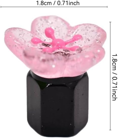 Xalvoria pink cherry blossom valve stem cap size chart showing 0.71 inch height and 0.71 inch width.