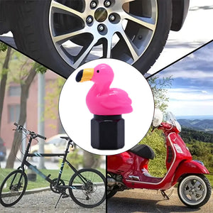 Xalvoria pink flamingo valve stem cap suitable for cars motorcycles and bicycles with cute decorative design