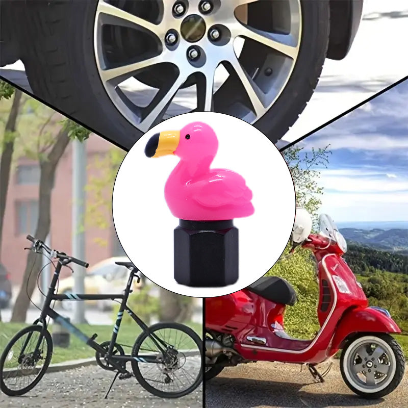 Xalvoria pink flamingo valve stem cap suitable for cars motorcycles and bicycles with cute decorative design