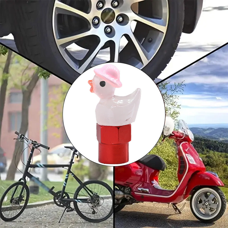 Xalvoria Pink Hat Duck valve stem cap displayed for cars bicycles and scooters