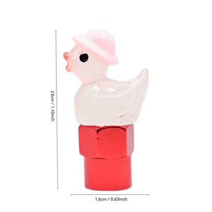 Xalvoria Pink Hat Duck valve stem cap size chart showing 0.63in width and 1.10in height
