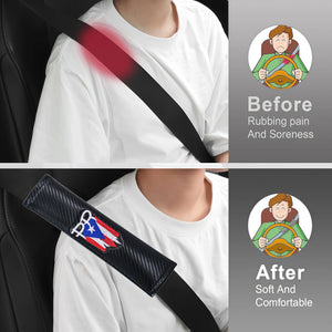 Xalvoria Puerto Rico PR seat belt cover before and after comparison showing reduced rubbing pain and improved comfort