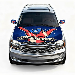 Xalvoria Puerto Rico shaka hand car hood cover displayed on an SUV with matching mirror covers