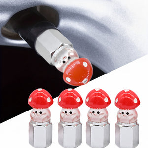 Xalvoria red Mushroom valve stem caps 4-pack shown with red mushroom design and silver base.