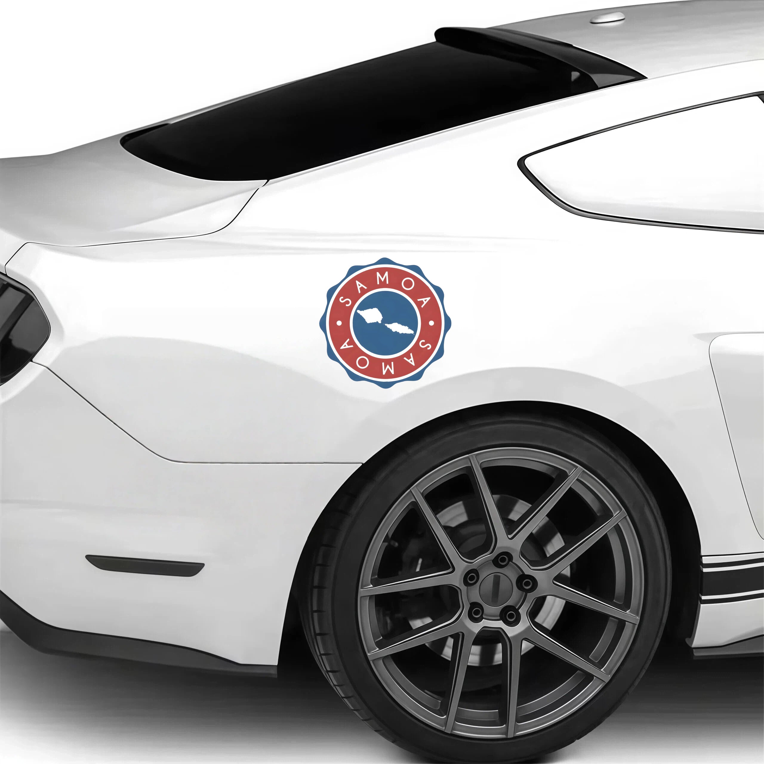 Xalvoria Samoa round emblem decal installed on sports car rear side panel