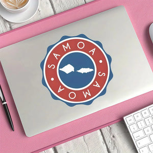 Xalvoria Samoa flag round sticker displayed on laptop surface