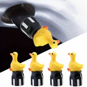 Xalvoria Yellow Goose 4-pack valve stem caps shown in close-up detail with product lineup