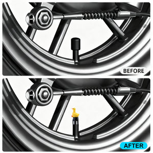 Xalvoria Yellow Goose valve stem cap before and after installation comparison