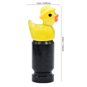 Size chart of the yellow duck valve stem cap showing 1.5 cm width and 3.9 cm height.